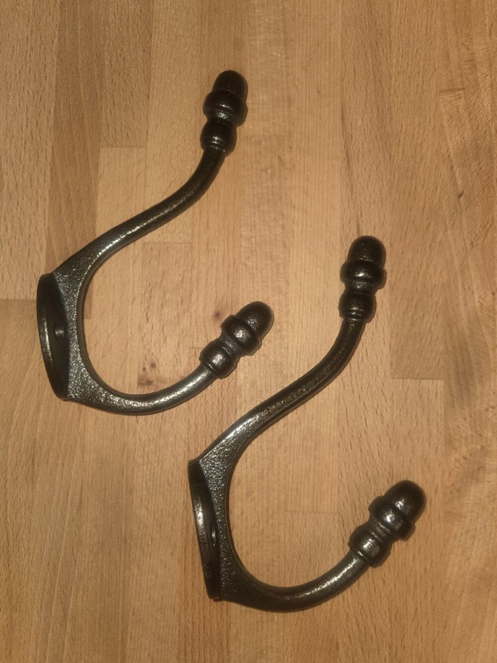 Acorn Victorian Style Cast Iron Double Coat Hooks (Set of 2)